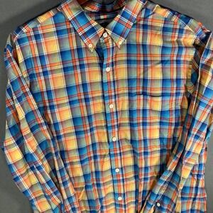 Vince Mens XL Plaid Button Down Shirt Blue Orange Yellow Long Sleeve Casual